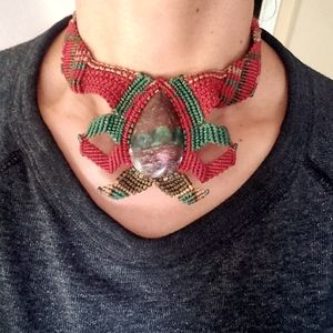 Vintage handmade surfer boho necklace with real stone